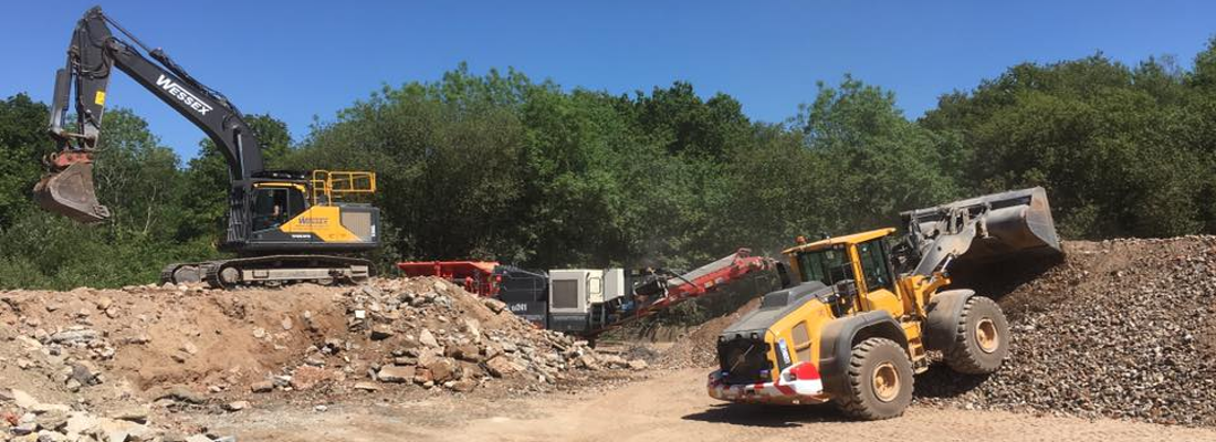 Concrete crushing in operation at the aggregates yard, Southampton